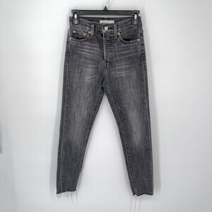 Levi's Women's Wedgie Skinny Button Fly Jeans Size 25 Raw Hem Faded Black Wash